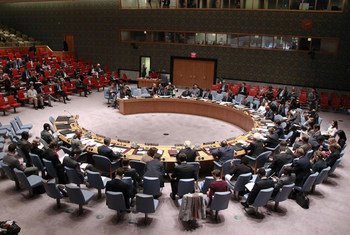 Wide view of the Security Council during its meeting on the situation in Ukraine.