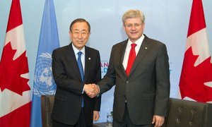 Secretary-General Ban Ki-moon  meets with Prime Minister Stephen Harper of Canada.