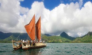 Polynesian canoe voyage among the small island developing states in the Pacific.