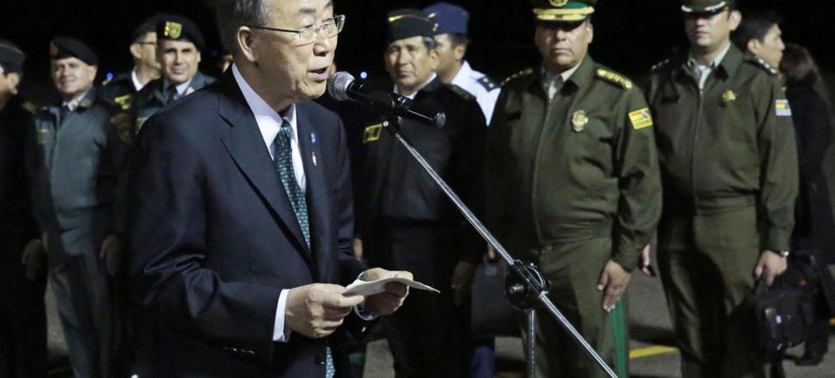 El Secretario General de la ONU a su llegada a Bolivia para asistir a la Cumbre del G-77 más China  Foto: ONU Evan Schneider