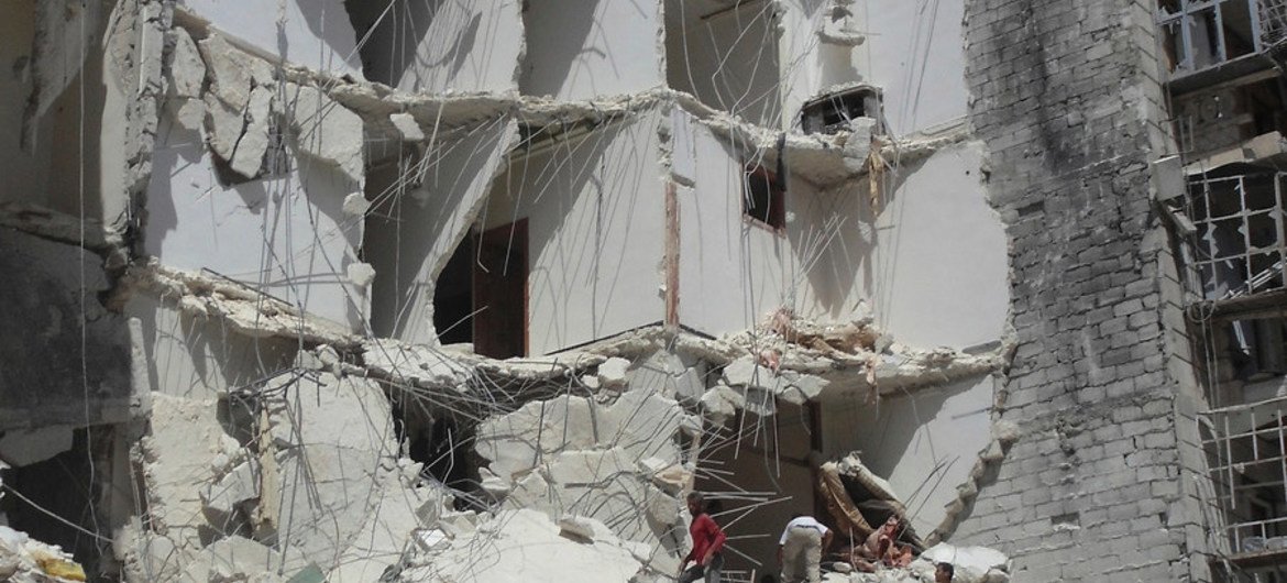تدمير المباني في مدينة حلب، سوريا. من صور مكتب تنسيق الشؤون الإنسانية / جيما كونيل