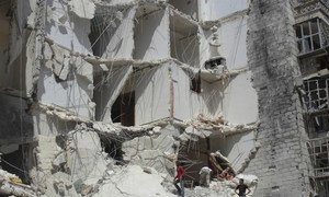 A damaged building in Aleppo City, Syria.