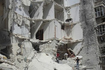 Un bâtiment endommagé à Alep en Syrie.