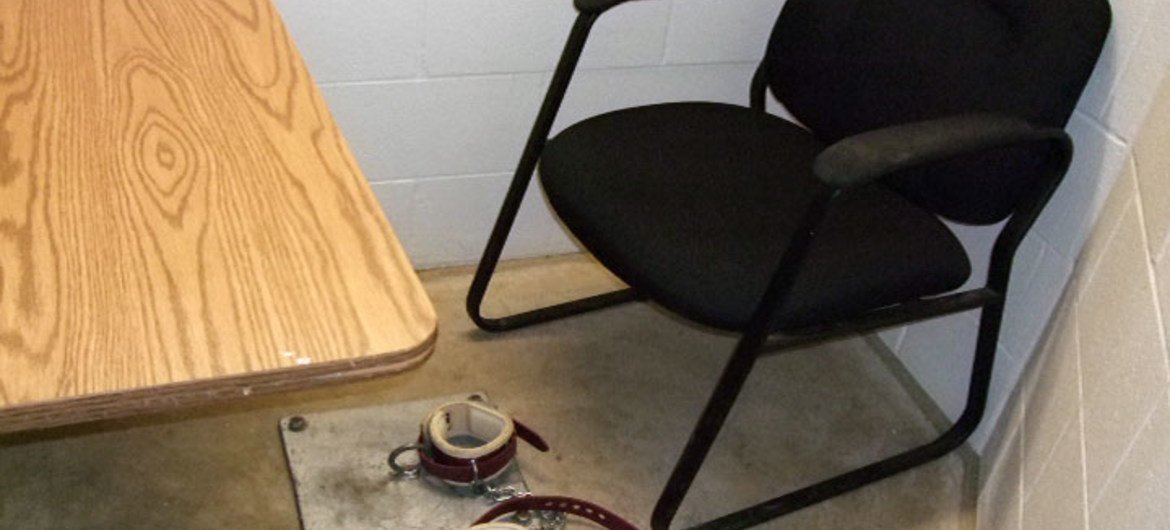 Holding cell inside a maximum security detention centre.