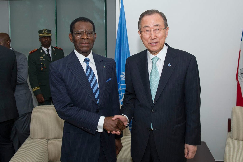 潘基文秘书长会见赤道几内亚总统特奥多罗 •奥比昂。联合国图片/Eskinder Debebe