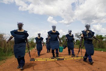 The UN Mine Action Service (UNMAS) carries out mechanical and manual demining exercises in Torit, South Sudan.