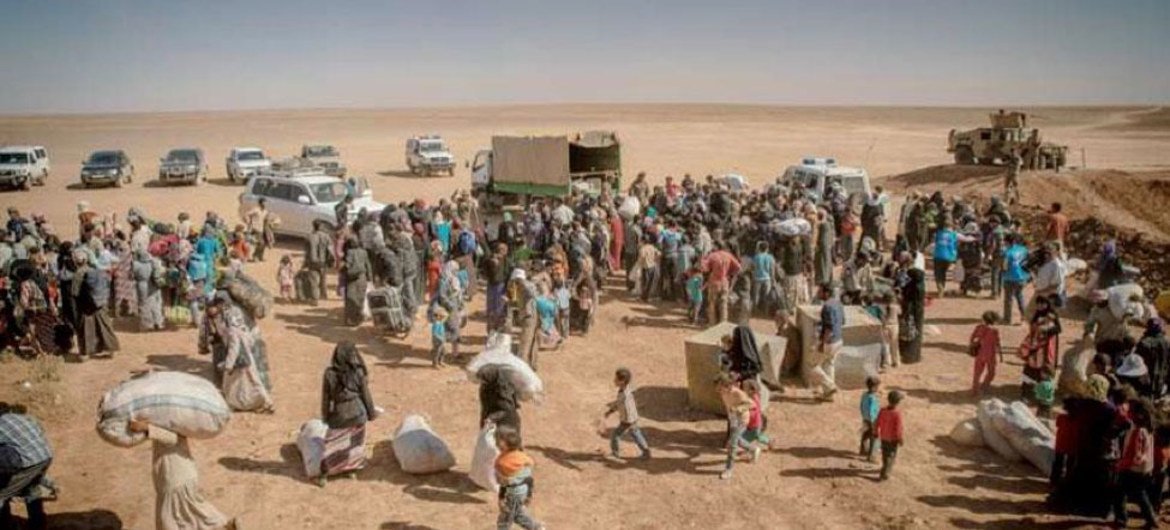 يحصل مئات من اللاجئين الفارين من سوريا إلى الأردن على الطعام والماء قبل نقلهم إلى مراكز المعالجة. الصورة: مفوضية شؤون اللاجئين / كولير