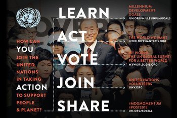 Millenium Development Goals: how can you join the United Nations in taking action to support people & planet? Copyright United Nations.