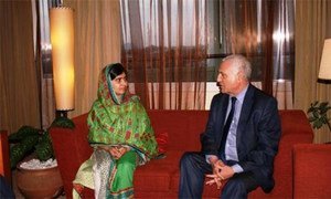Special Representative for West Africa, Said Djinnit, meets with Malala Yousafzai in Abuja, Nigeria.