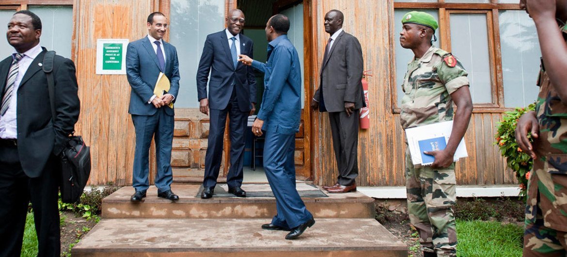 Babacar Gaye, Special Representative and head of MINUSCA, arrives for a meeting with ex-Seleka leaders in Bangui.