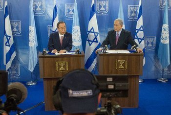 Secretary-General Ban Ki-moon and Israeli Prime Minister Benjamin Netanyahu at a joint press conference.