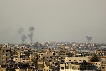 Le 12 juillet, de la fumée après une frappe aérienne israélienne à Rafah, dans le sud de la bande de Gaza.