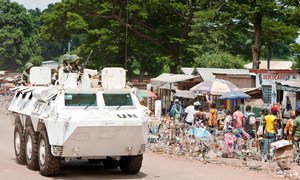 Moroccan peacekeepers serving with the UN Multidimensional Integrated Stabilization Mission in the Central African Republic (MINUSCA) in Bangui are deployed to Bambari on 15 June 2014.