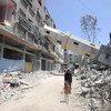 Edificios dañados en Gaza por bombardeos israelies.