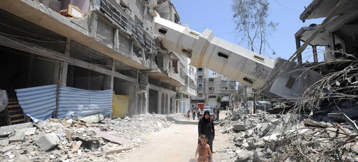 Heavily damaged buildings in Gaza.