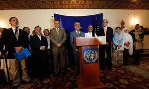 Head of UNAMA, Ján Kubiš, hosted a press conference with both Afghan presidential candidates, as well as US Secretary of State, John Kerry, in the capital Kabul.