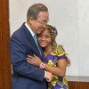 Secretary-General Ban Ki-moon meets with his special guest Raquelina Langa,  a young student from Mozambique.