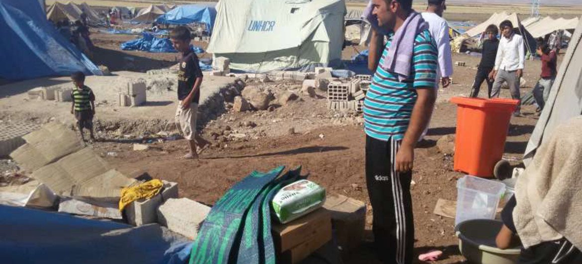 The distribution of tents and non-food aid continues as the population of Newroz camp grows as more and more Yazidis arrive from Mount Sinjar in Iraq.