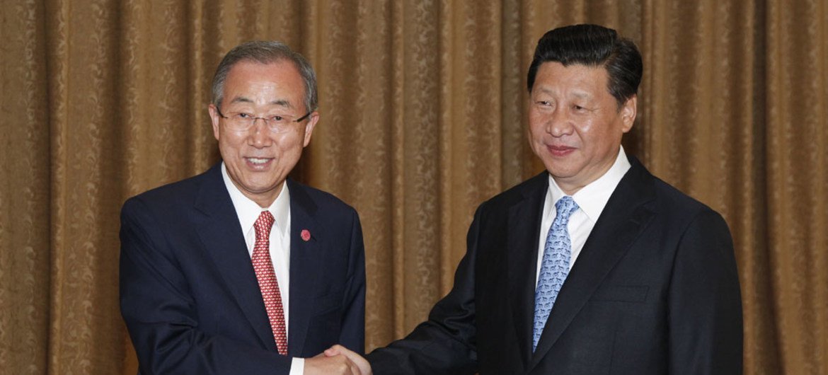 Secretary-Geneal Ban Ki-moon and Xi Jiping, President of the People's Republic of China met today on the sidelines of the 2nd Summer Youth Olympic Games in Nanjing.