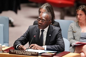 Head of the UN Multidimensional Integrated Stabilization Mission in the Central African Republic (MINUSCA), Babacar Gaye, briefs the Security Council.