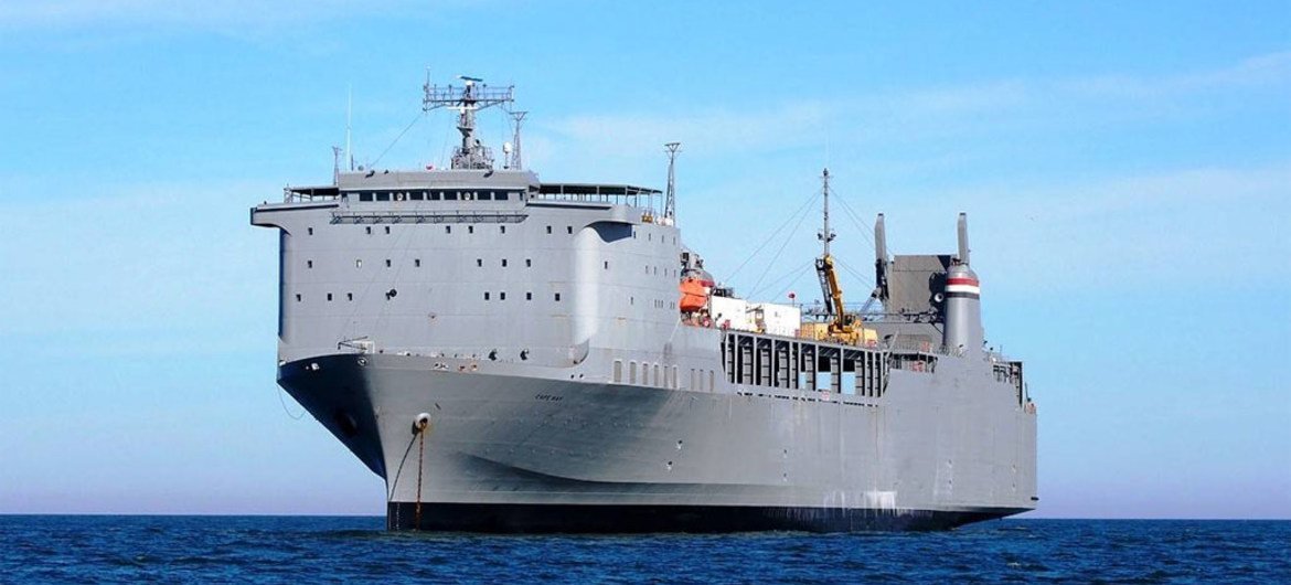 The US Vessel Cape Ray, on which all 581 metric tonnes of a precursor chemical for sarin gas were removed from Syria and  safely destroyed as the ship sailed in international waters in 2014.