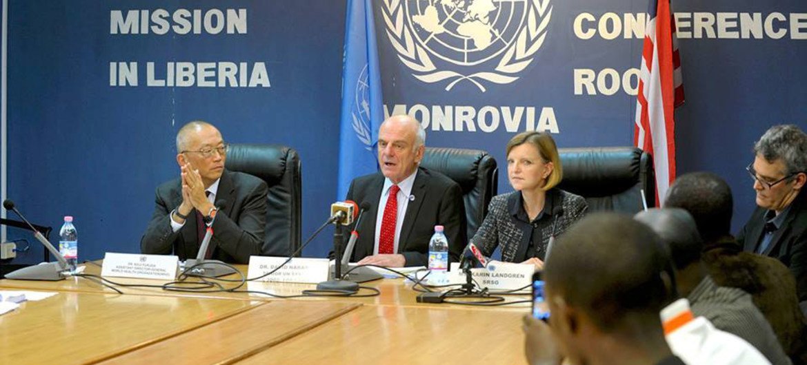 Conférence de presse de responsables des Nations Unies à Monrovia, au Libéria. Photo MINUL/Emmanuel Tobey