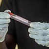 Un agent de santé avec un échantillon de sang pour vérifier la présence du virus Ebola. Photo IRIN/Tommy Trenchard