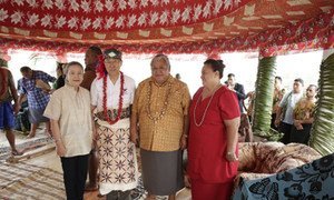 Secretary-General Ban Ki-moon was given the title of 'Tupua' or 'chief' during a traditional ceremony in Saleapaga, Samoa, ahead of the UN small islands conference, 31 August 2014.