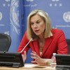 Special Coordinator for the Joint Mission of the Organization for the Prohibition of Chemical Weapons and the UN (OPCW-UN) Sigrid Kaag briefs the press.