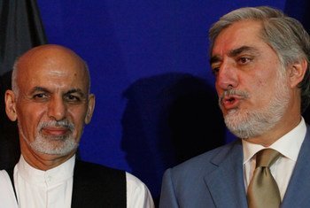 News conference hosted by UNAMA with the two candidates in the country’s Presidential election, Dr. Abdullah Abdullah and Dr. Ashraf Ghani Ahmadzai on 8 August 2014.