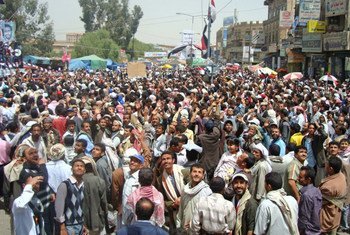 Une manifestation dans la capitale du Yémen, Sana'a, en 2014. Photo IRIN/Adel Yahya