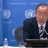 الأمين العام للأمم المتحدة بان كي مون. UN Webcast screen capture