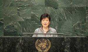 President of the Republic of Korea, Park Geun-hye, addresses the general debate of the sixty-ninth session of the General Assembly.