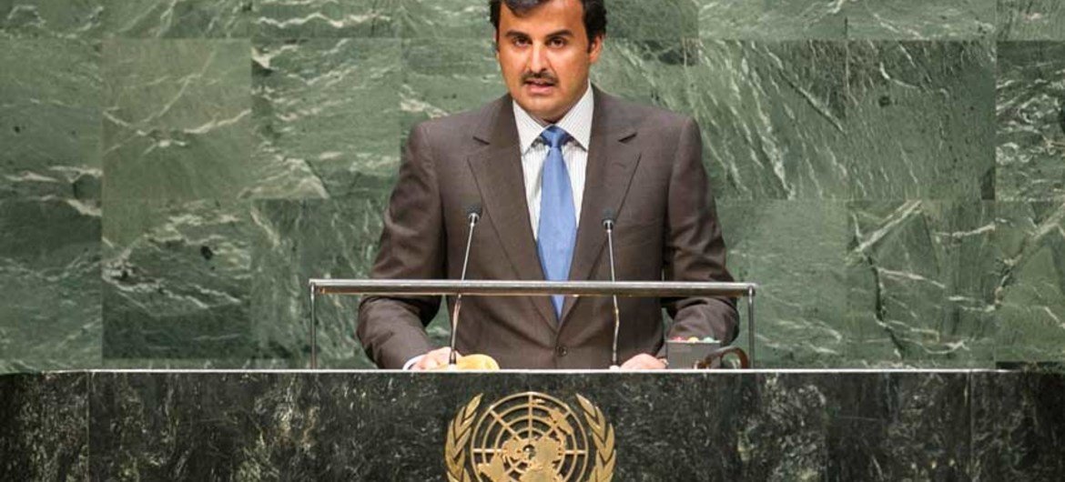 Emir of Qatar Sheikh Tamim bin Hamad Al-Thani addresses the general debate of the sixty-ninth session of the General Assembly.