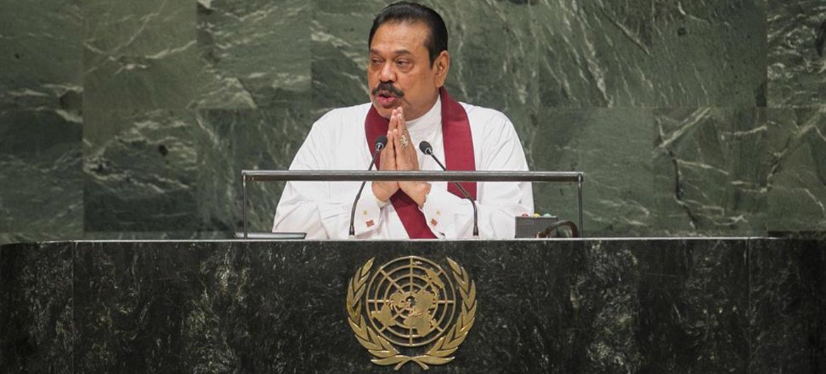 President Mahinda Rajapaksa of Sri Lanka addresses the General Assembly.