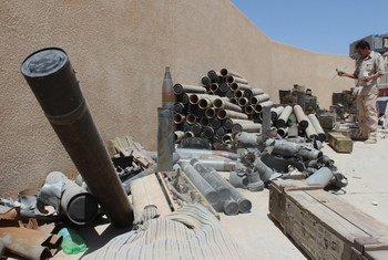 Various unexploded ordnance (UXO) and ammunition from the ongoing conflict in Libya.