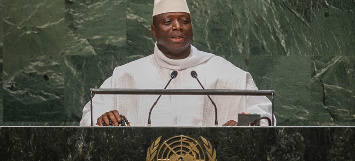 冈比亚总统亚希亚·贾梅（Yahya Jammeh）2014年9月在联大发言。联合国图片/Cia Pak