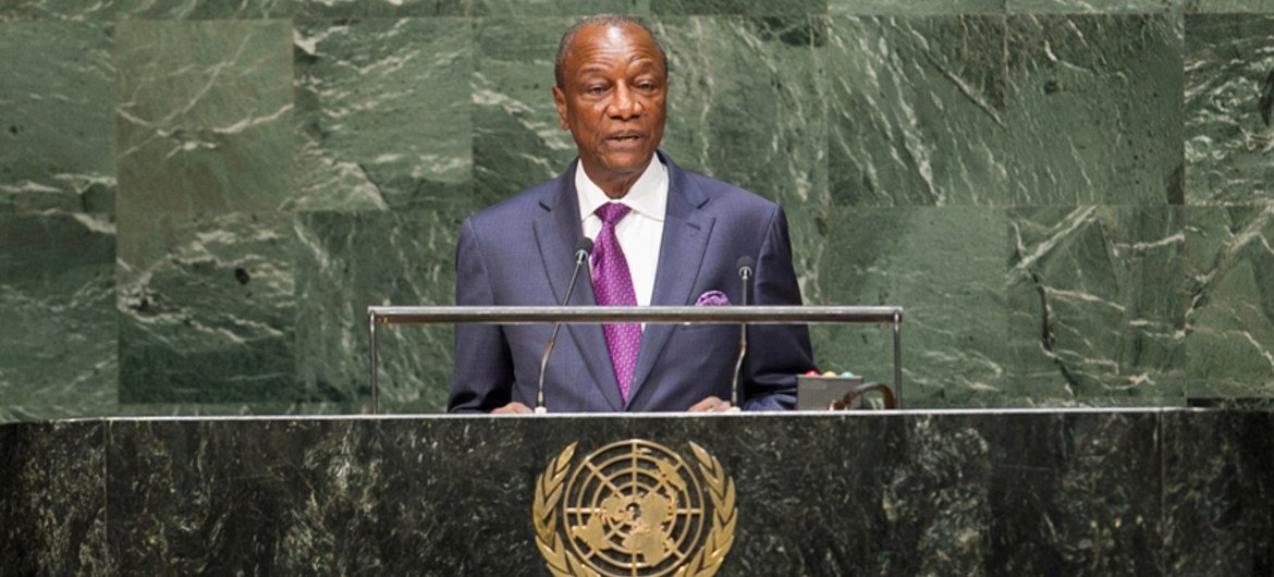 Le Président de la Guinée, Alpha Condé, devant l'Assemblée générale des Nations Unies en 2014. Photo ONU/Amanda Voisard