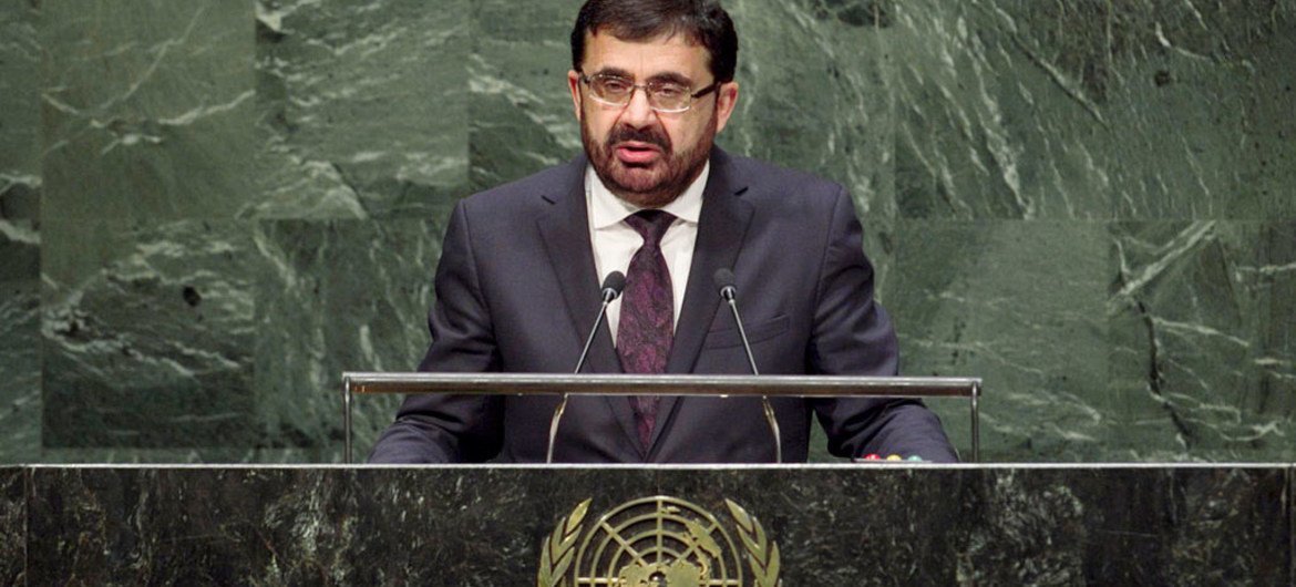 Foreign Minister Zarar Ahmad Osmani of Afghanistan addresses the General Assembly.