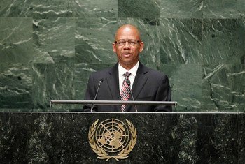 Foreign Minister Winston G. Lackin of the Republic of Suriname addresses the General Assembly.