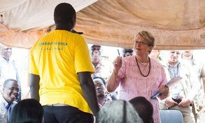 Special Representative Ellen Margrethe Løj tours the Protection of Civilians Site at the UNMISS base in Wau and meets with community leaders and others living in the camp.