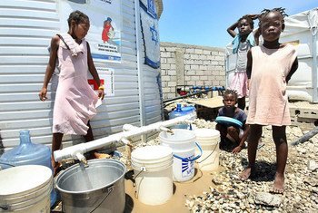 The French Red Cross provides water, sanitation and toilets for 11,000 IDPs at the Centre d'Hebergement Provisoire Automica Dahaitsu in Port-au-Prince, Haiti.