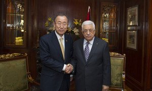 Secretary-General Ban Ki-moon and Palestinian President Mahmoud Abbas at International Gaza Reconstruction Conference, Cairo, Egypt (12 October 2014).