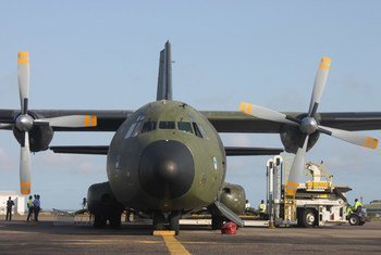 A C160 German aircraft at Kotoka International Airport in the Ghanaian capital of Accra delivering needed supplies and material to countries in western Africa affected by the Ebola virus.