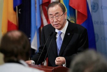 Le Secrétaire général des Nations Unies, Ban Ki-moon, lors d'une conférence de presse au siège de l'ONU, à New York. Photo : ONU/Paulo Filgueiras