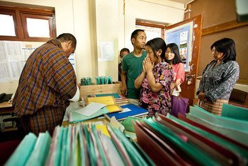 Patients wait to take their daily tuberculosis treatment at the Jigme Dorji Wangchuck National Referral Hospital in Bhutan.