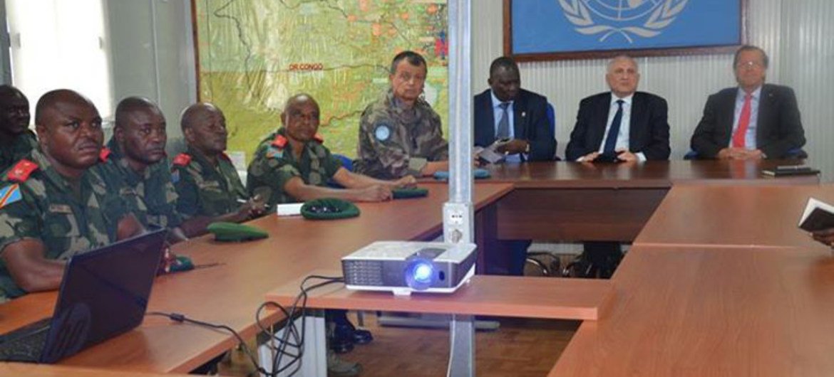 From right: Head of MONUSCO Martin Kobler, UN Special Envoy for the Great Lakes region, Said Djinnit and Boubacar Diarra, AU Special Representative for Burundi and the Great Lakes region meeting in Beni, Democratic Republic of the Congo (DRC) with Command