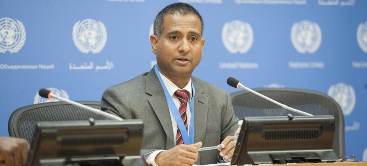 Special Rapporteur on the situation of human rights in Iran Ahmed Shaheed briefs the press.