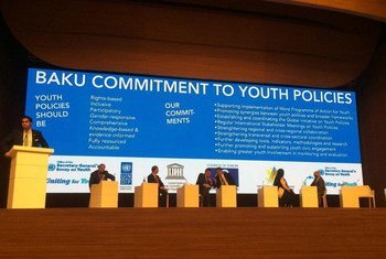 The UN Secretary-General’s Envoy on Youth Ahmad Alhendawi  launches the “Baku Commitment to Youth Policies” on behalf of all the co-conveners of the First Global Forum on Youth Policies, held in Azerbaijan from 28-30 October 2014.