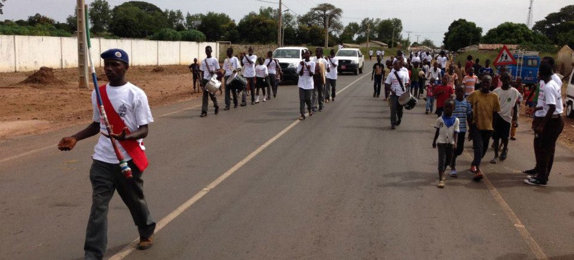 A marching band in Farafenni, a market town in The Gambia, just south of the border with Senegal.